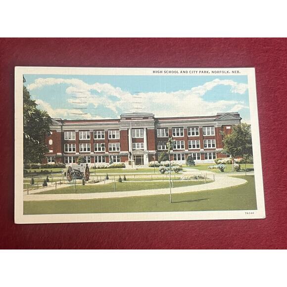 Postcard - High School & City Park, Norfolk, Nebraska‎ Posted 1939 - Picture 1 of 2